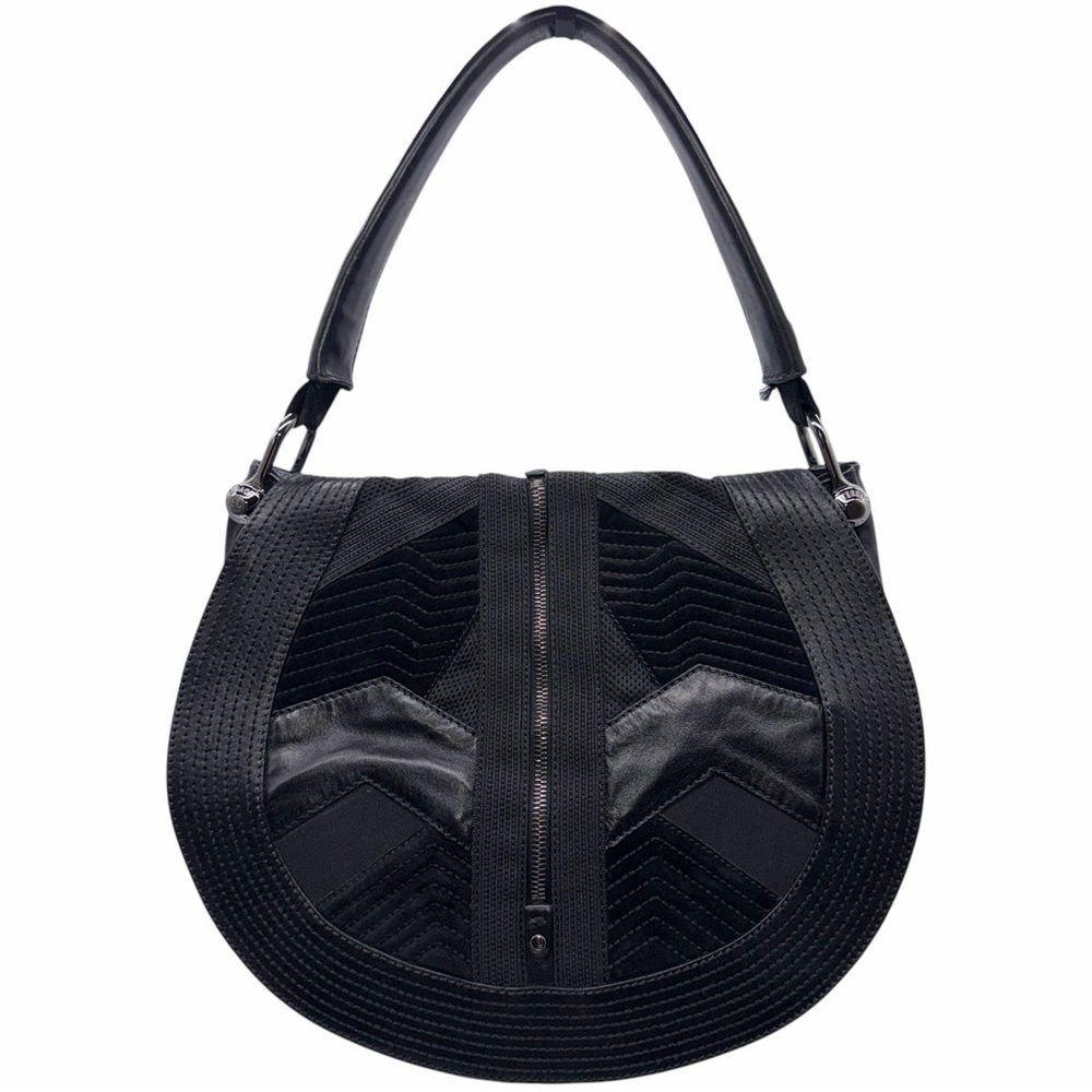 Vintage Versace Patchwork Suede Leather Zipper Accent Shoulder Bag
